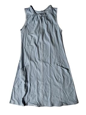 Laura Dress Womens S Blue Tank A-Line High Neck Knee Length Pockets Ruffle